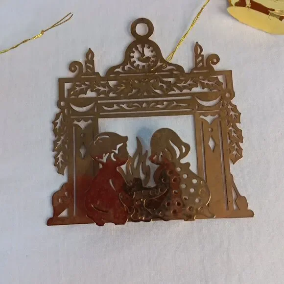 10 Gold Tone Christmas Tree Ornament Lot Die Cut Brass Vintage - Picture 12 of 16